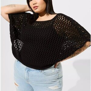 Torrid Black Open-Knit Poncho Sweater